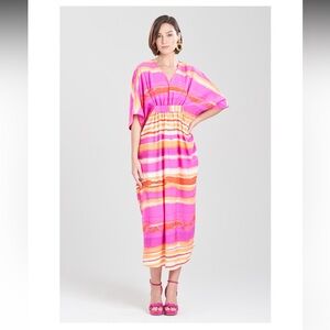 Natori Nikko Dress Caftan Pink Purple Beach Coverup Medium Flowy Maternity Maxi